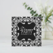 Dentelle Noir Blanc Décor Élégant Dîner Invitation (Debout devant)