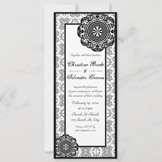 Dentelle noire arabesque, invitation de mariage 4x (Devant)