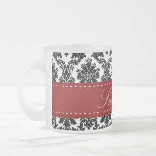 Dentelle noire Damask Frosted Glass Coffee Mug Cup