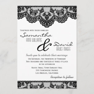 Dentelle noire et faire-part de mariage blanc