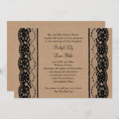 Dentelle noire et Faire-part de mariage Burlap (Devant / Derrière)