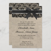 Dentelle noire et Faire-part de mariage Burlap (Devant / Derrière)