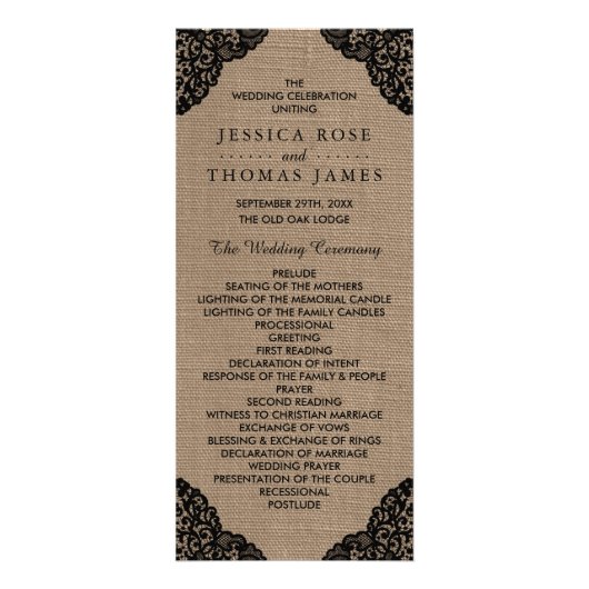 Dentelle noire sur le programme de mariage de Burl (Devant)