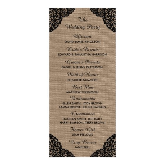 Dentelle noire sur le programme de mariage de Burl (Dos)