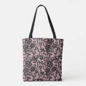 Dentelle noire sur Sac fourre-tout rose pâle (Dos)