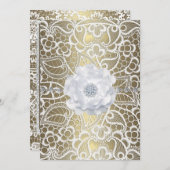 Dentelle or et blanc élégante invitation de mariag (Devant / Derrière)