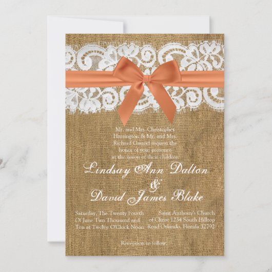 Dentelle orange Faire-part de mariage 5 x 7 (Devant)