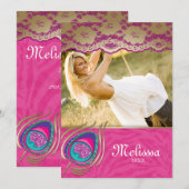 Dentelle Peacock Grad Faire-part Zebra rose (Devant / Derrière)