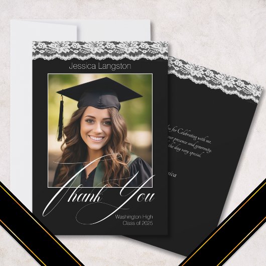 Dentelle Photo Graduation Carte de remerciements p