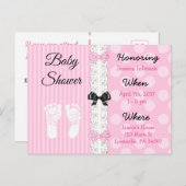 Dentelle rose et invitation Baby shower de la fill (Devant / Derrière)