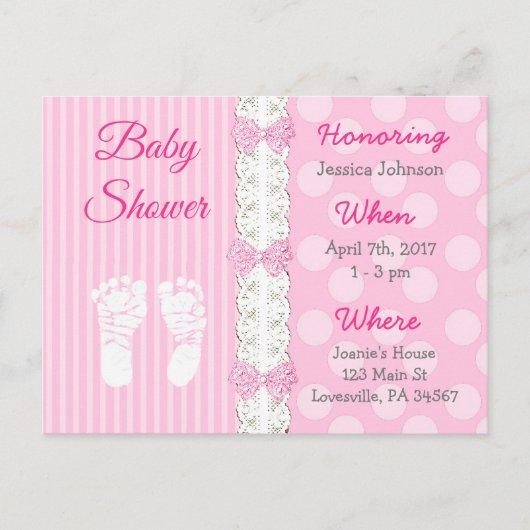 Dentelle rose et invitation Baby shower de la fill (Devant)