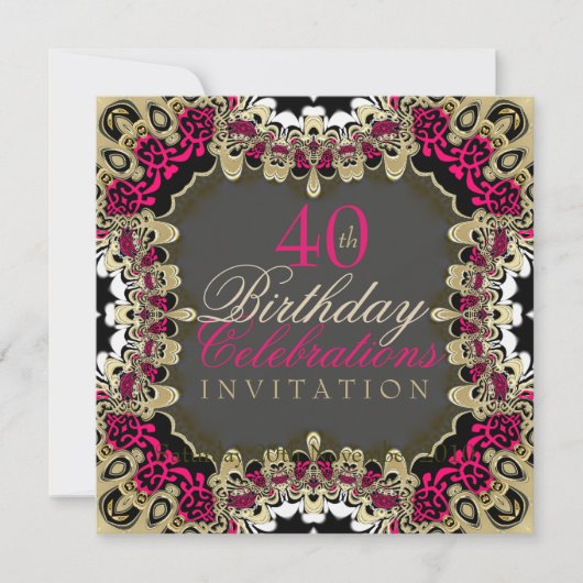 Dentelle rose et or Anniversaire Fêtes Invitation (Devant)