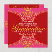 Dentelle rose et rouge Digi Invitation de graduati (Devant / Derrière)