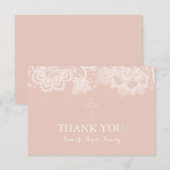Dentelle rose fille Carte de remerciements religie (Devant / Derrière)