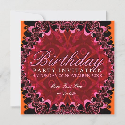 Dentelle rose noire Exotic Anniversaire Invitation (Devant)