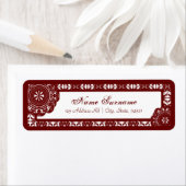 Dentelle rouge arabesque, étiquette de adresse (En situation)