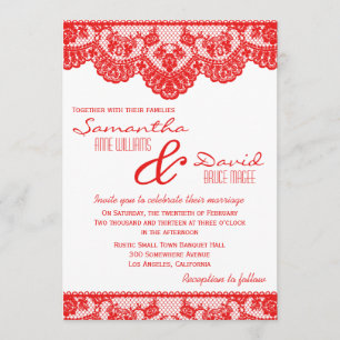 Dentelle rouge et Faire-part de mariage blanc