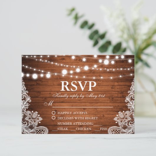 Dentelle RSVP Rustique Mariage avec cordon lumineu (Debout devant)