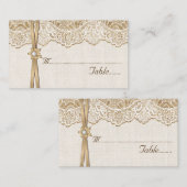 Dentelle, ruban & fleur sur burlap mariage carte p (Devant / Derrière)