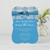 Dentelle Rustique Bleue Mariage Invitations (Debout devant)