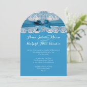Dentelle Rustique Bleue Mariage Invitations (Debout devant)