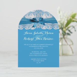 Dentelle Rustique Bleue Mariage Invitations