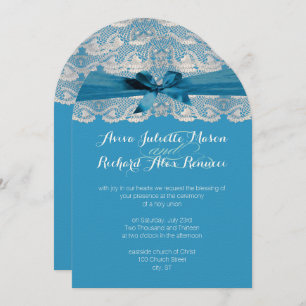 Dentelle Rustique Bleue Mariage Invitations