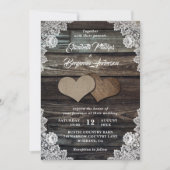 Dentelle Rustique Burlap Coeurs Mariage Invitation (Devant)