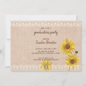 Dentelle rustique & Burlap Sunflower Carte de grad (Dos)