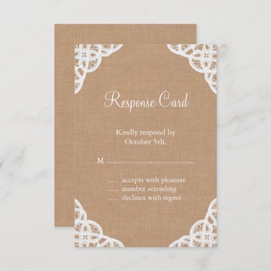 Dentelle rustique et Burlap moyen RSVP (Devant / Derrière)