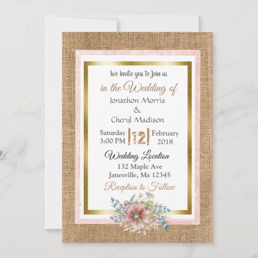 Dentelle rustique et Faire-part de mariage Burlap (Devant)