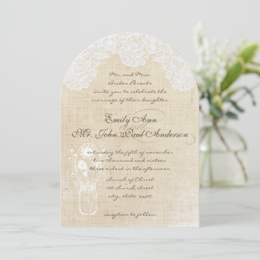 Dentelle rustique et invitation de mariage Burlap (Debout devant)