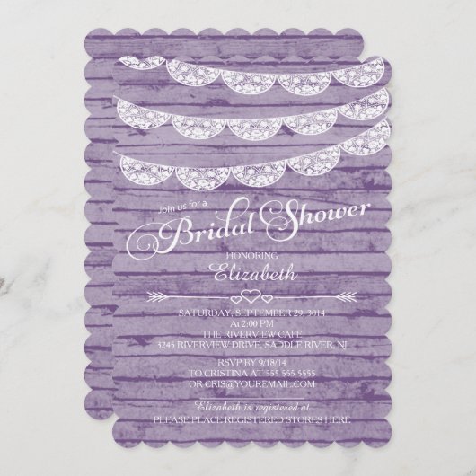 Dentelle rustique et invitation en bois pourpre de (Devant / Derrière)