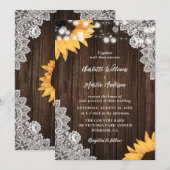 Dentelle rustique Tournesol Invitations de mariage (Devant / Derrière)