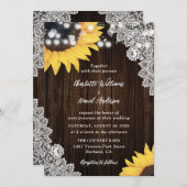 Dentelle rustique Tournesol Invitations de mariage (Devant / Derrière)