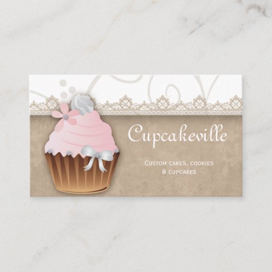 Dentelle Vintage Carte de visite Cupcake (Devant)