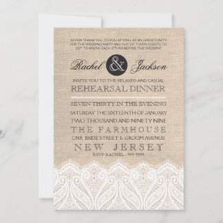 Dentelle vintage et Burlap Revue Dîner Invitation