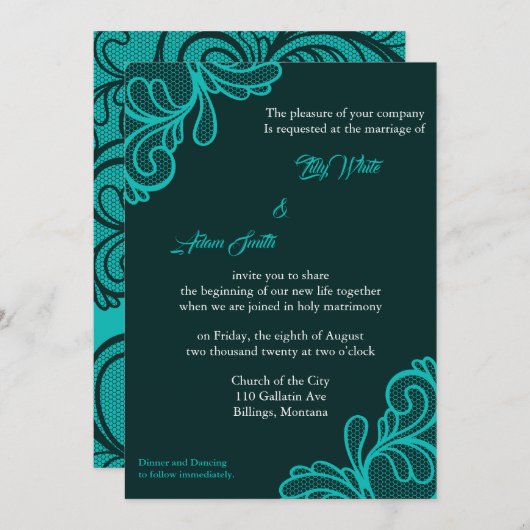 Dentelle Vintage turquoise - Invitation (Devant / Derrière)