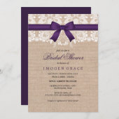 Dentelle violette et burlap Invitation de la douch (Devant / Derrière)