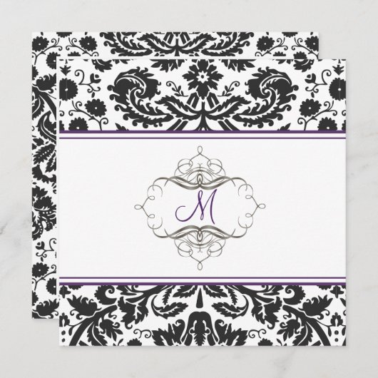 Dentelles baroques damas/violets Invitations (Devant / Derrière)