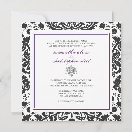 Dentelles baroques damas/violets Invitations (Dos)