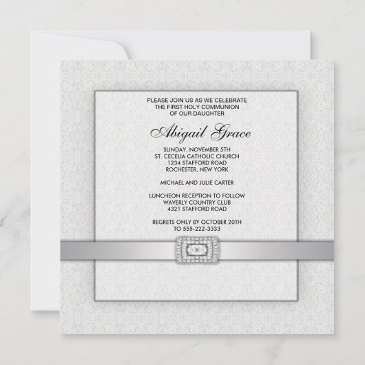 Dentelles blanches Première communion Invitation (Dos)