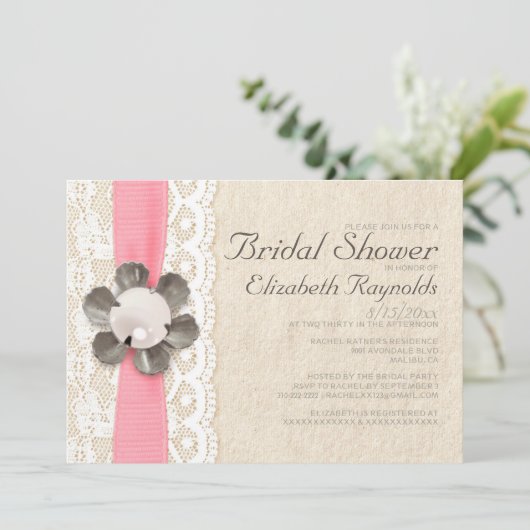 Dentelles et perles rustiques Invitations de douch (Debout devant)