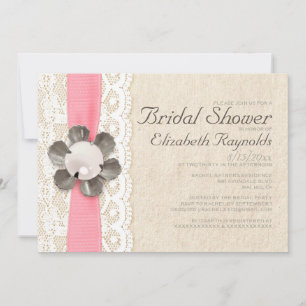 Dentelles et perles rustiques Invitations de douch