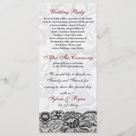 Dentelles et ruban rouge, programmes de mariage no (Dos)