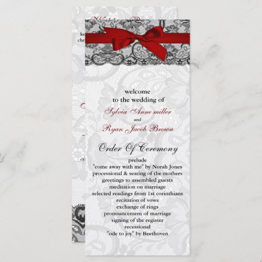 Dentelles et ruban rouge, programmes de mariage no (Devant / Derrière)