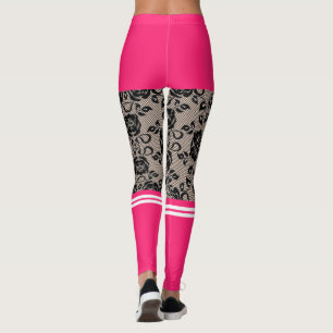 Dentelles noires amusantes Leggings Pink Chaussett