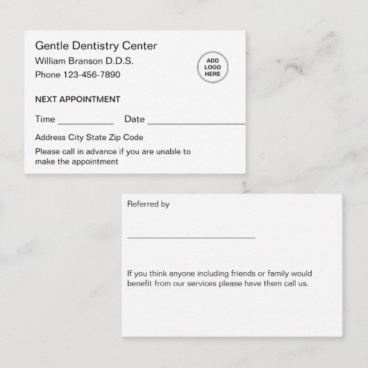 Dentist Appointment Logo Referral Visitekaartjes (Voorkant / Achterkant)