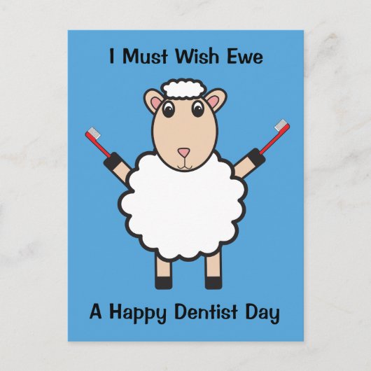 Dentist Day Sheep Toothkwast Wish Ewe personaliser Briefkaart (Voorkant)