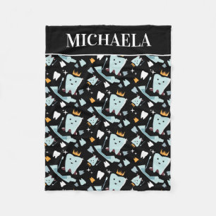 Dentist Dental Hygienist Naam Tooth Pattern Black Fleece Deken
